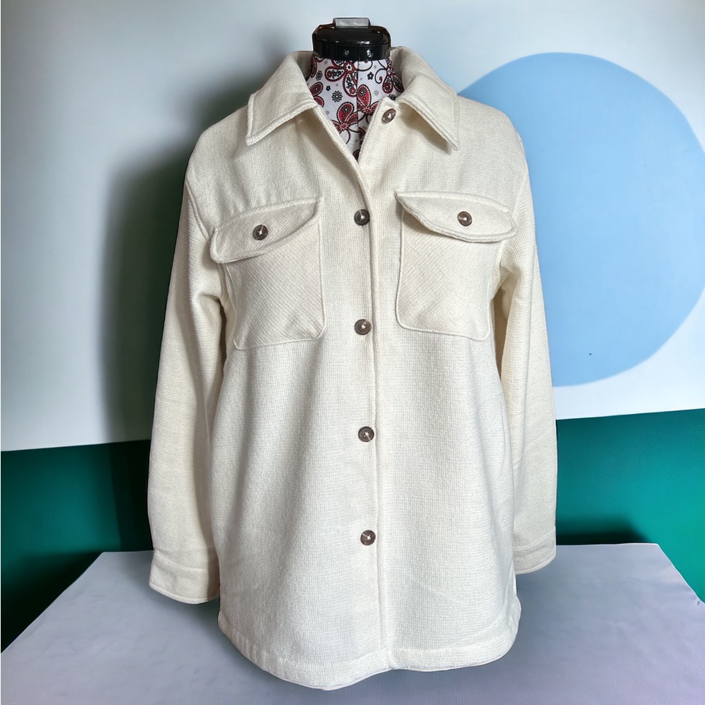 Boston Traders White Shacket Shirt Jacket Cozy Wool Blend Medium
